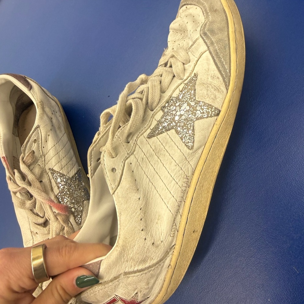 Golden Goose White and Silver Star Sneakers